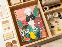 Roze Bloemige Kat Chef Spiraalvormig Receptenboekje Schattige Kat Chef Hoed Illustratie Hardcover Familie Bakboek Dagboek Groothandel