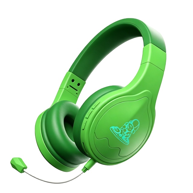 Green Kids RGB Glowing Headphones, 85dB Safe Volume, Detachable Mic & TF Card Slot for Study