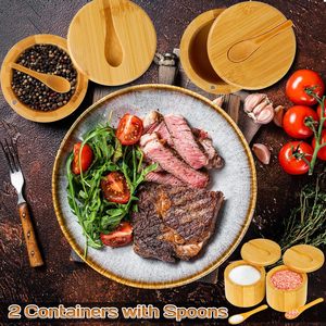 Salero de Bambú de 6 oz, Contenedor de Especias con <span class=keywords><strong>Tapa</strong></span> Magnética Giratoria y Cuchara para Pimienta, Sal de Mesa, Sales Gourmet y Azúcar - Product Image 6