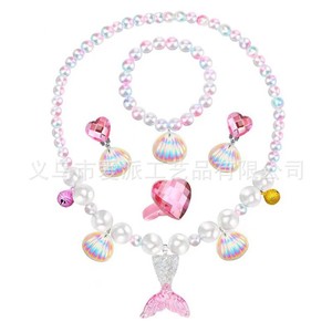 Mermaid Princess Jewelry Set Imitation Pearl Heart <b>Shell</b> Necklace <b>Bracelet</b> Ring Earrings Kids Costume Accessories - Product Image 2
