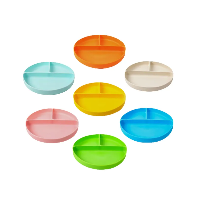 Nature Silicone Baby Simple 3 DIvided Plate Bpa- Free Toddler Feeding Training Silicone Plate Tableware with Strong Suction