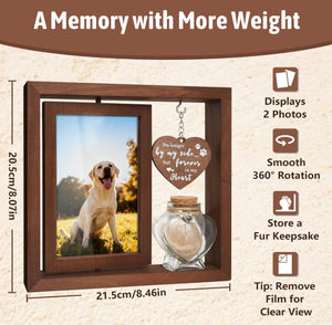 <span class=keywords><strong>Cadre</strong></span> photo commémoratif rotatif en bois pour animaux de compagnie avec urne en verre en forme de cœur, cadeau de commémoration pour la perte d'un chien ou d'un chat, pour le stockage des poils et des cendres - Product Image 3