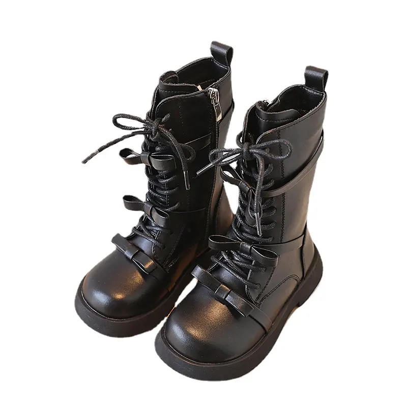 Autumn Winter Children Fashion Mid Calf Snow Boots Brand Black Shoes Girls Genuine Leather Fashion Boots
