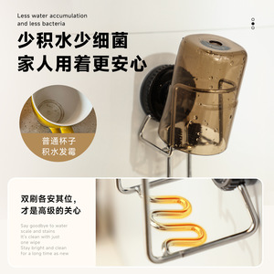 Suction Cup Toothbrush Holder With Mouthwash Cup Single Cup Stand Space Saving Wall Mount No Drilling Required - Product Image 2