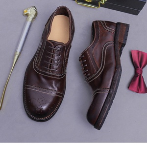 Chaussures en cuir avec empiècements élastiques et talon résistant à l'usure, chaussures à lacets pour hommes, chaussures habillées - Product Image 2