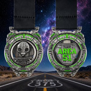 Medalla Deportiva Virtual Personalizada al por Mayor, de Aleación de Zinc, Esmalte 3D, Plata Antigua, Área 51, Maratón <span class=keywords><strong>Extraterrestre</strong></span>, Brilla en la Oscuridad - Product Image 1