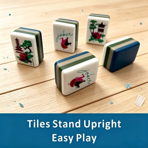 Classic Plastic <b>Mahjong</b> Tiles <b>Set</b> for 4 Players Portable Durable Design with Joker and Traditional Patterns - Product Image 2