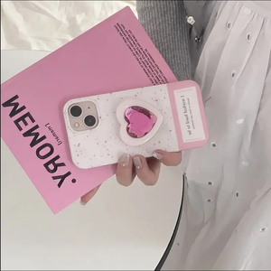 Classy Monogram cô gái trường hợp điện thoại cho Iphone 14 14pro Max với màu hồng Rhinestone tình yêu hình trái tim điện thoại Grip chủ dính đứng - Product Image 4