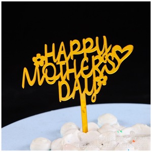 Adornos Acrílicos <span class=keywords><strong>para</strong></span> Pasteles de <span class=keywords><strong>Cumpleaños</strong></span>, Decoración Dorada con la Frase 'Happy Thanks Mom', Adorno Redondo <span class=keywords><strong>para</strong></span> Pastel de Mamá - Product Image 1
