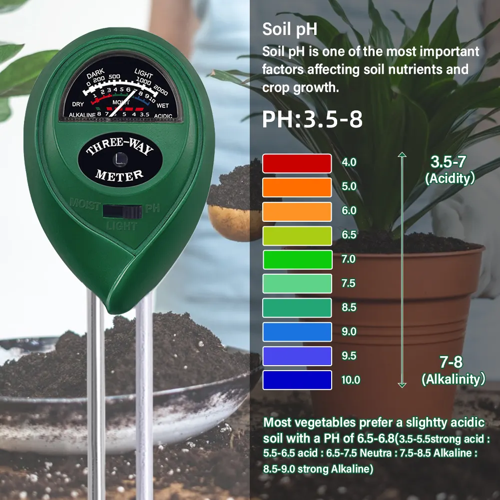 Medidor de PH del suelo, probador de luz de humedad del suelo, Analizador de suelo, Detector de prueba para plantas de jardín, herramienta de jardín de flores