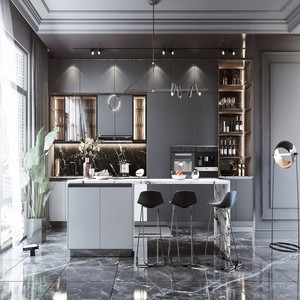 Diseño <span class=keywords><strong>de</strong></span> <span class=keywords><strong>Isla</strong></span> <span class=keywords><strong>de</strong></span> Cocina Semiabierta ME LDK, Muebles Curvos Multifuncionales, Roble Macizo, Estilo Moderno, Tablero Resistente al Agua, Sistema J-Pull - Product Image 2