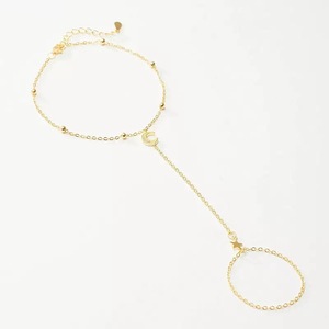 Delicada Cadena de Mano con Anillo de <span class=keywords><strong>Plata</strong></span> de Ley 925 Chapada en Oro, Diseño de Luna Creciente y Estrella, Estilo Bohemia, Joyería Fina - Product Image 2