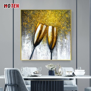 Moderno minimalista foglia d'oro dipinto a mano ancora vita bicchiere di vino per ristorante e soggiorno tela decorazione artistica - Product Image 3