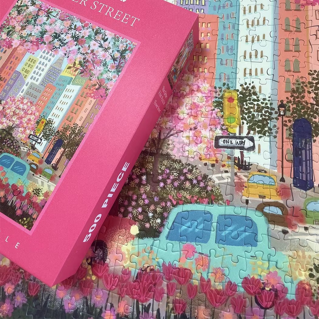 High-end fine-glitter blue cardboard puzzle  (Flower Town)