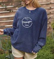 Sweat-shirt ras du cou en velours côtelé surdimensionné personnalisé brodé en coton vintage côtelé, délavé à l'acide, pour femme, vente en gros