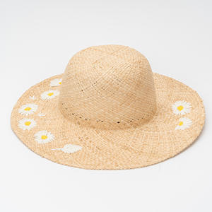 Chapeau de paille en raphia à <span class=keywords><strong>large</strong></span> bord rond et plat, style japonais, motif de petites marguerites, ajouré à carreaux, pour femme, idéal pour la plage, la campagne et la ferme, protection solaire estivale - Product Image 6
