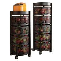 Étagère de rangement de cuisine multifonctionnelle rotative en métal avec poulie, chariot à collation sur pied à 5 niveaux et panier à fruits et légumes
