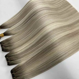 <span class=keywords><strong>Extensiones</strong></span> de Cabello Humano Virgen, <span class=keywords><strong>Extensiones</strong></span> de Pelo Rubio Ceniza, Raíces Oscuras, <span class=keywords><strong>Balayage</strong></span>, Máquina de Resaltado Gris, Doble Trama - Product Image 1