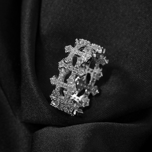 Uwin Cluster Cruz Anillo en forma de corona Joyería delicada Rapero Exquisitos anillos en capas Christian Timeless Diseño elegante Uso diario - Product Image 5