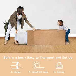 Canapé nuage sans ossature en mousse haute densité en velours brun foncé compressé, canapé en tissu brun 3 places pour salon, livré en boîte - Product Image 3