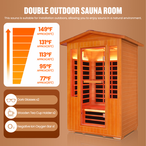 Sauna de infrarrojos lejanos para 2 personas, cabina de sauna tradicional para exteriores, resistente a la intemperie, de madera maciza de cedro rojo y abeto canadiense, para jardín. - Product Image 5