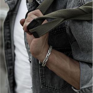 Retro Round <strong>Silver</strong> Plated Vintage Style Thai <strong>Silver</strong> Bracelet Cuff <strong>Bangle</strong> Twist Woven Bracelet for Women <strong>Men</strong> - Product Image 2