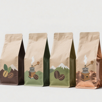 Sacs à café imprimés personnalisés sac en papier d'aluminium à fond plat avec valve pochette d'emballage recyclable en papier kraft avec fermeture éclair en grains de café