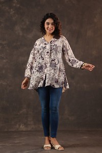Elegante Blusa de Mujer con Estampado Floral Abstracto, Cuello con Lazo, Manga Larga, Corte Holgado, Estilo Casual - Product Image 6