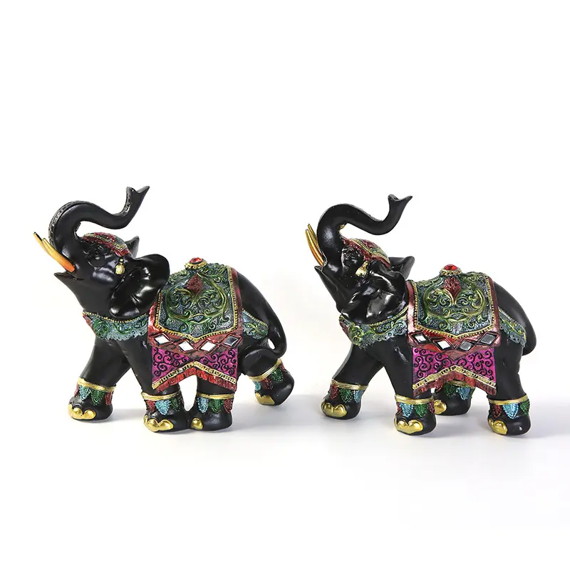 Set di 2 Statue di elefanti thailandesi neri decorazioni per la casa statua di elefante in resina