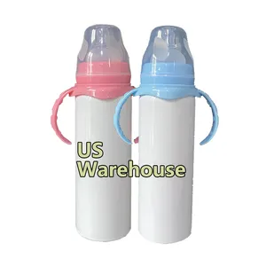 RTS Botol Minum Bayi 8Oz DIY, Botol Alat Makan Bayi Putih Kosong dengan Cerat Silikon untuk Tekanan Panas Sublimasi Pewarna