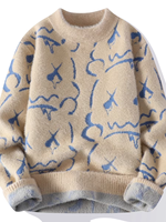 Pull jacquard tricoté uni pour homme, design populaire, avec imprimé ours, anti-rétrécissement, anti-plis et respirant