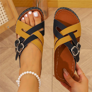 Sandalias de boca de pez con punta abierta a la moda para mujer, nuevas cuñas con diseño de hebilla de cinturón versátil, plantilla de PU suave, transpirable y elegante - Product Image 1