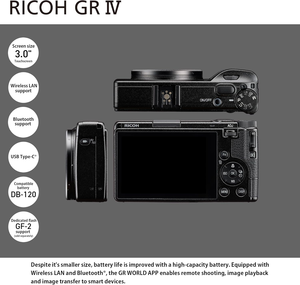 RI COH GR IV, Appareil photo ultime avec capteur CMOS APS-C de 25,7 MP, objectif 28 mm F2.8 (en format 35 mm), SR intégré, nouveau moteur CMOS Se - Product Image 2