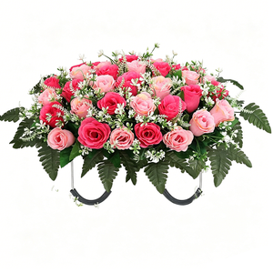 Arreglo Floral Artificial para Cementerio, <span class=keywords><strong>Rosas</strong></span> Rojas, <span class=keywords><strong>Claveles</strong></span> Amarillos, Flores Púrpuras con Hojas <span class=keywords><strong>de</strong></span> Helecho, Decoración Conmemorativa para Exteriores - Product Image 3