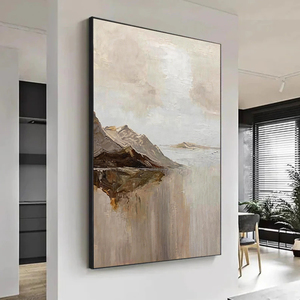 Minimalist Landscape Oil <b>Painting</b> On Canvas Hand Painted Artwork <b>For</b> Indoor Wall Decor Mountain Lake Scene - Product Image 2