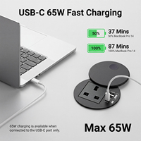 Gömme Yuvarlak Masa Grommet Soketi İngiliz Standardı Priz PD65W USB-C 2USB-A Masa Mobilyası Montajı için