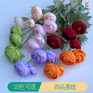 Bouquet de roses artificielles miniatures à 4 têtes en soie, décoration de mariage, décoration de la maison, style Instagram - Product Image 2