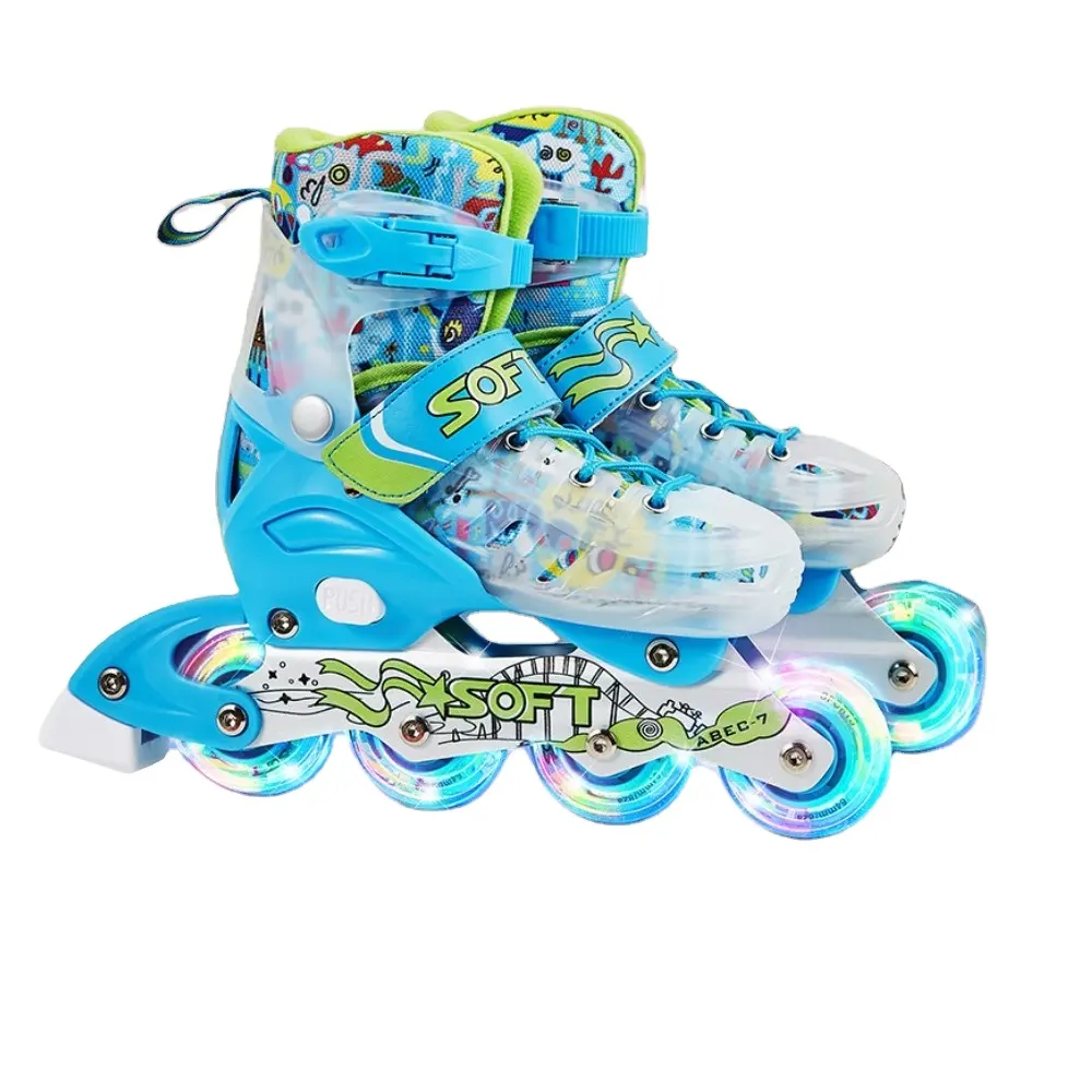 New Kids Roller Skate High Quality Pink Blue Adjustable Inline Skate Shoes for Girls Boys