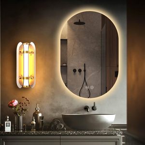 <span class=keywords><strong>Specchio</strong></span> da Bagno LED Ovale Senza Cornice Stile Nordico, Intelligente, da Parete, Antiappannamento, con Schermo Touch per Tavolo da Toeletta - Product Image 1