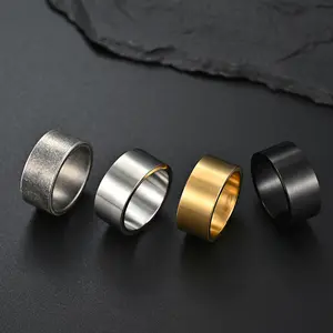 Cincin baja Titanium lebar 10mm untuk pria, Perhiasan Pria gelang baja tahan karat warna hitam perak Matte emas