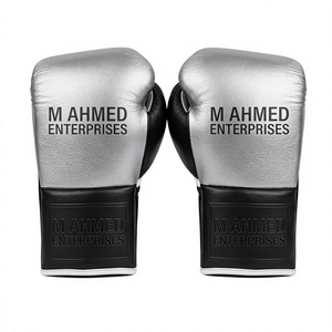 Guantes de Boxeo Profesionales 100% Cuero Original de Alta Calidad Negros y Grises con Cordones - Product Image 1