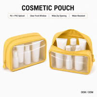 Pochette cosmétique transparente en cuir PU avec fermeture éclair givrée, trousse à maquillage, étui à crayons, trousse de toilette, logo personnalisé OEM