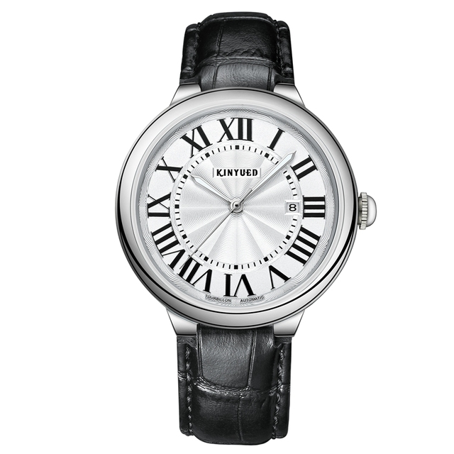 OEM ACCEPT KINYUED Top Brand Men Automatic Mechanical Watch Leather Strap Casual Business Sports Men's Watch Waterproof Relojes