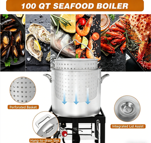 Kit de Olla <span class=keywords><strong>para</strong></span> Mariscos de 100QT con Cesta Coladora, Quemador de Propano de 110,000 BTU y Regulador de 10 PSI <span class=keywords><strong>para</strong></span> Exteriores y Jardín - Product Image 3