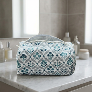 Bolsa de Cosméticos Acolchada de Algodón Resistente al Agua VEER HANDIRCRAFTS, Tamaño Grande, Cierre de Cremallera, Asa Suave, Estilo Vintage, Portátil - Product Image 5