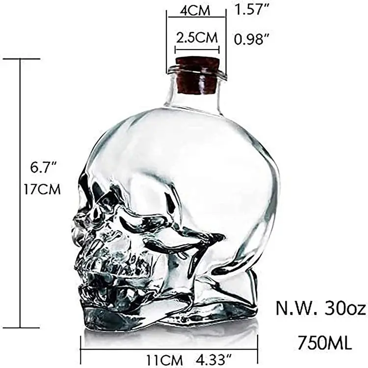 Custom Gepersonaliseerde 750Ml Gothic Crystal Skull Fles Halloween Glazen Drank Decanter Voor Mannen Voortreffelijk Pakket