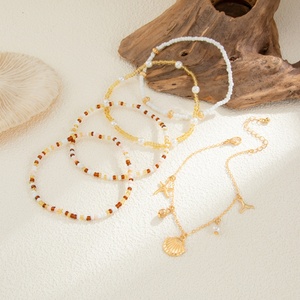 Chaîne de cheville bohème avec pendentif coquillage et perles de riz imitation perle pour femme, style vacances, accessoires de mode, <span class=keywords><strong>bijoux</strong></span> pour dames - Product Image 4