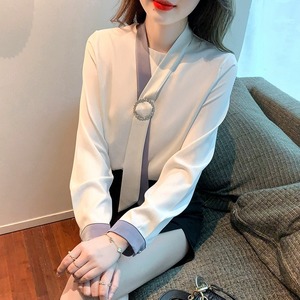 Nuove camicetta da donna con scollo a fiocco bianco blu in Chiffon camicia Blusas Mujer De <span class=keywords><strong>Moda</strong></span> magliette da donna 9848 # - Product Image 4