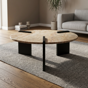 Table basse ronde moderne en marbre avec pieds en métal noir pour salon – Meilleure vente 2026 - Product Image 1