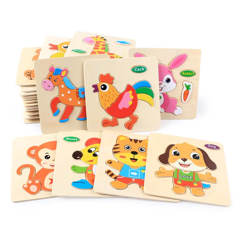 2022 Cartoon Animal Wooden Puzzles Kids Montessori Game Assembly Children Learning Educational Toys Wood 3D Jigsaw Puzzle